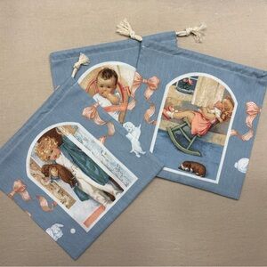 Vintage Style Blue Cotton Drawstring Bags Set NWT